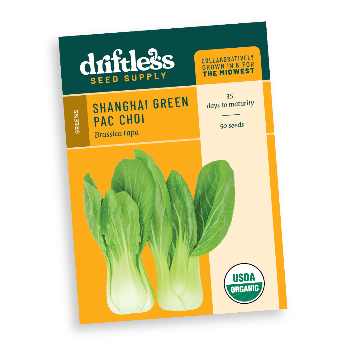 An image of the front of a packet of shanghai green baby bok choi
